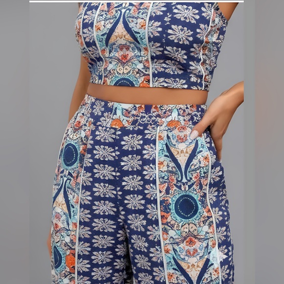 Boho Floral Printed Cami Tank Top And Side Split Pant - Picture 2 of 9